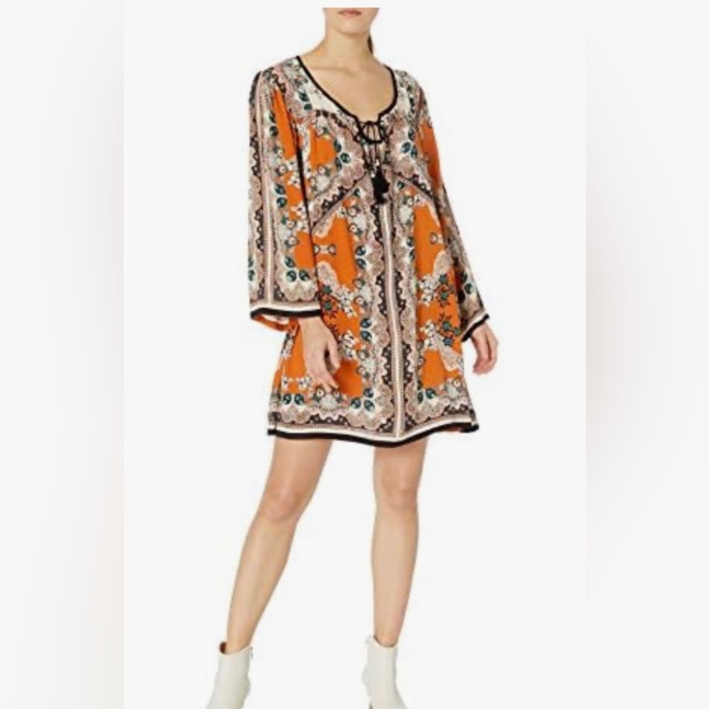 Angie Spice Printed Bell Sleeve Dress - NWT